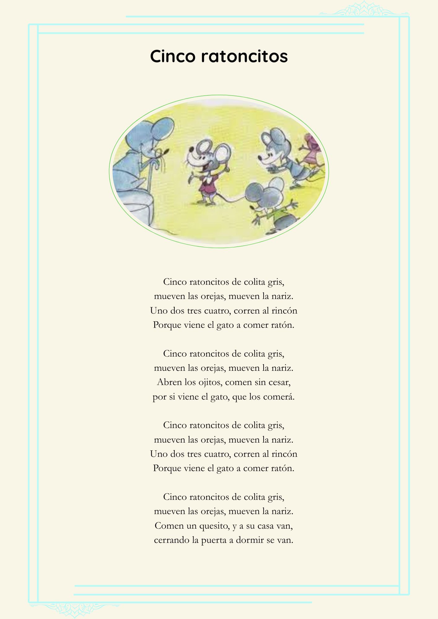 Cinco ratoncitos (Lectura)