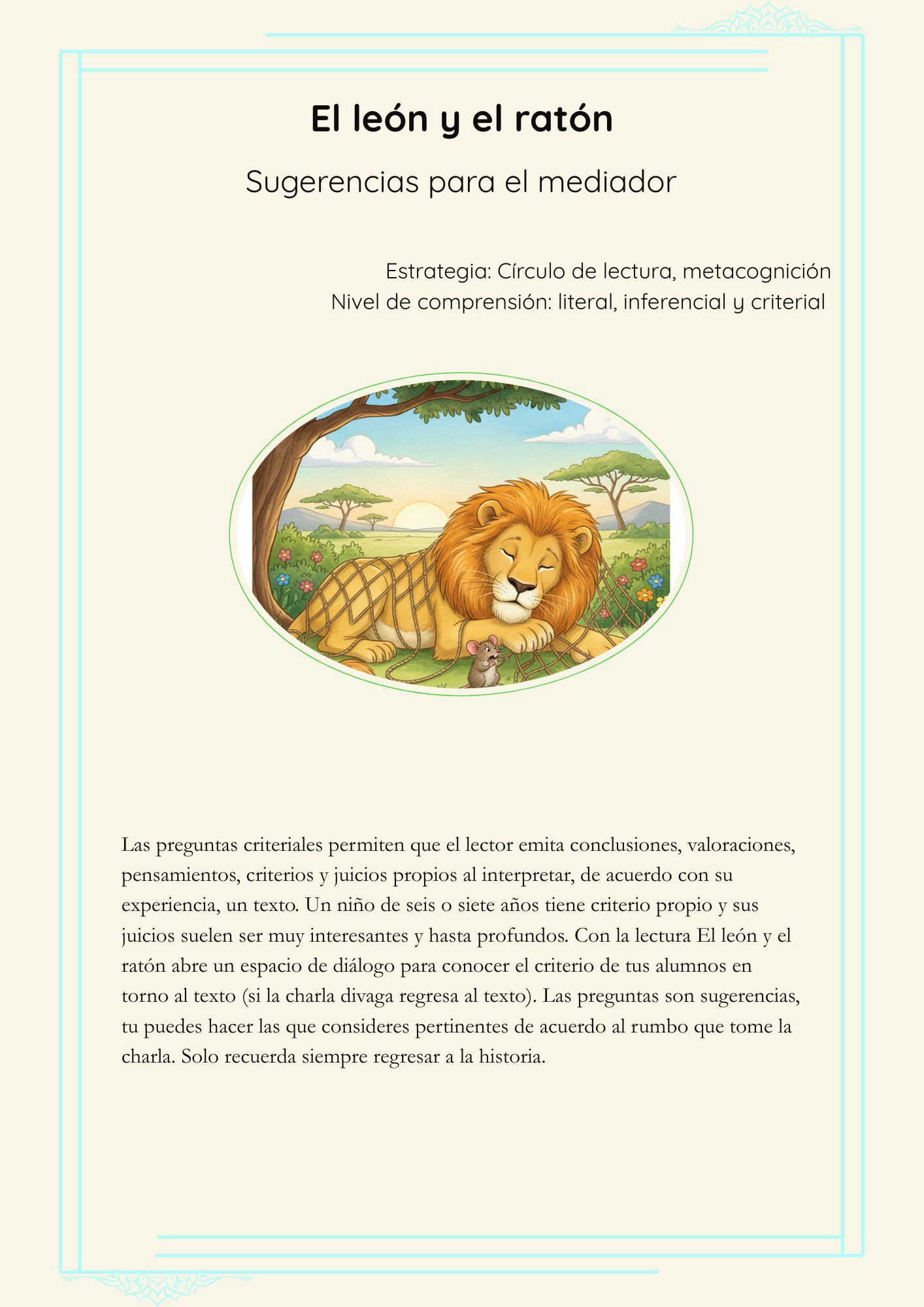 16.- El león y el ratón (Sugerencias para el mediador)