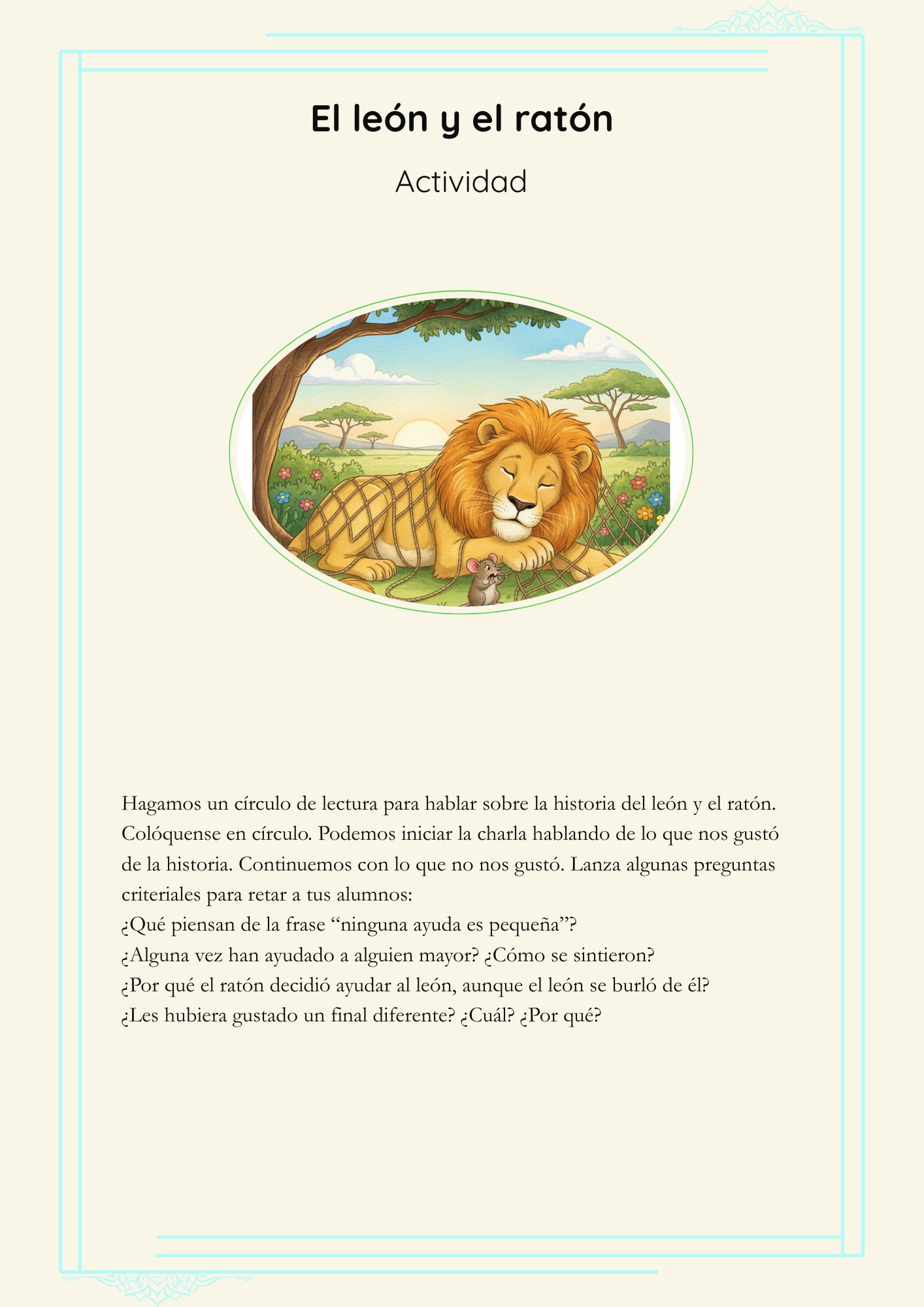 16.- El león y el ratón (Actividad)