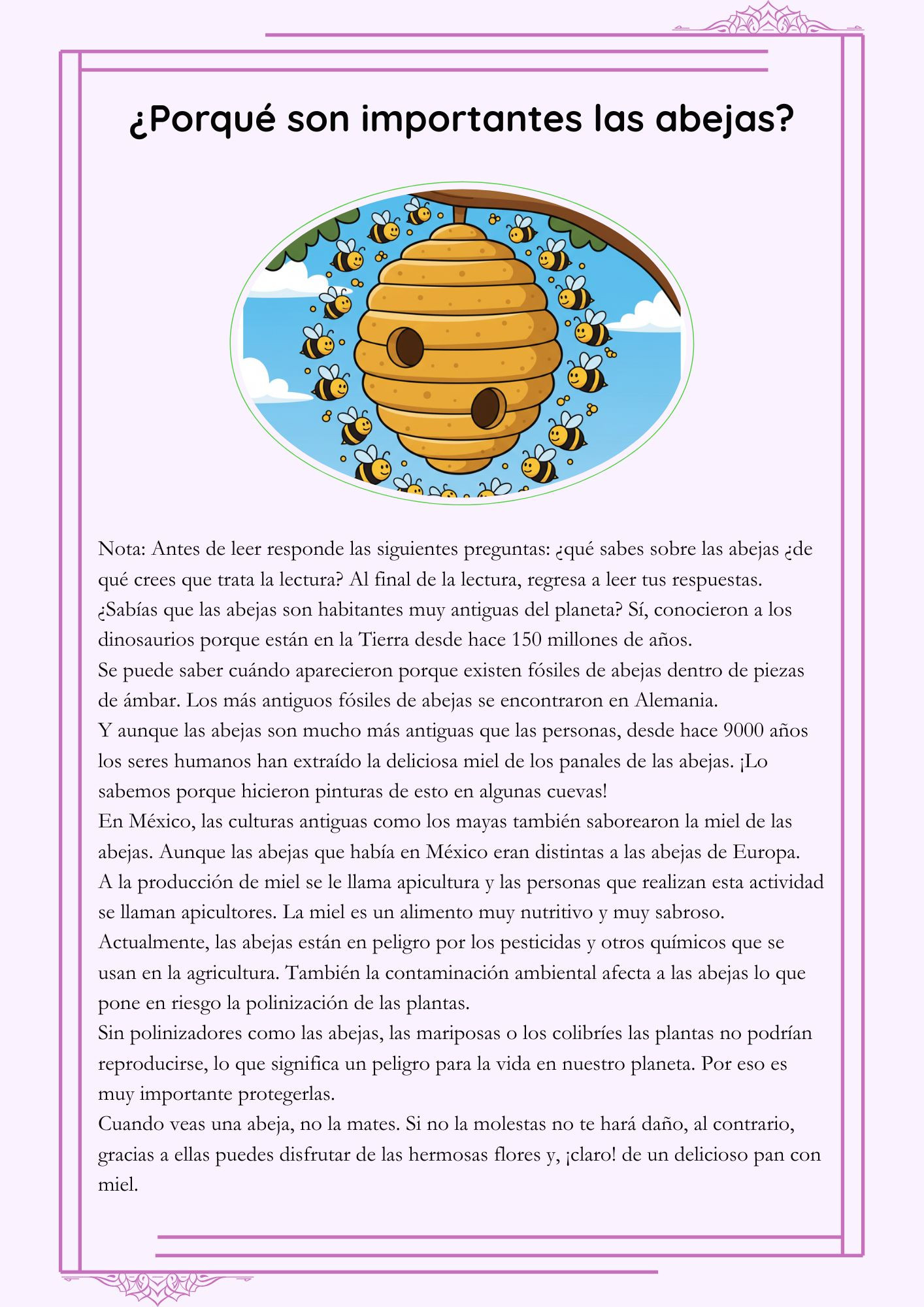 6.- ¿Porqué son importantes las abejas  (Lectura)