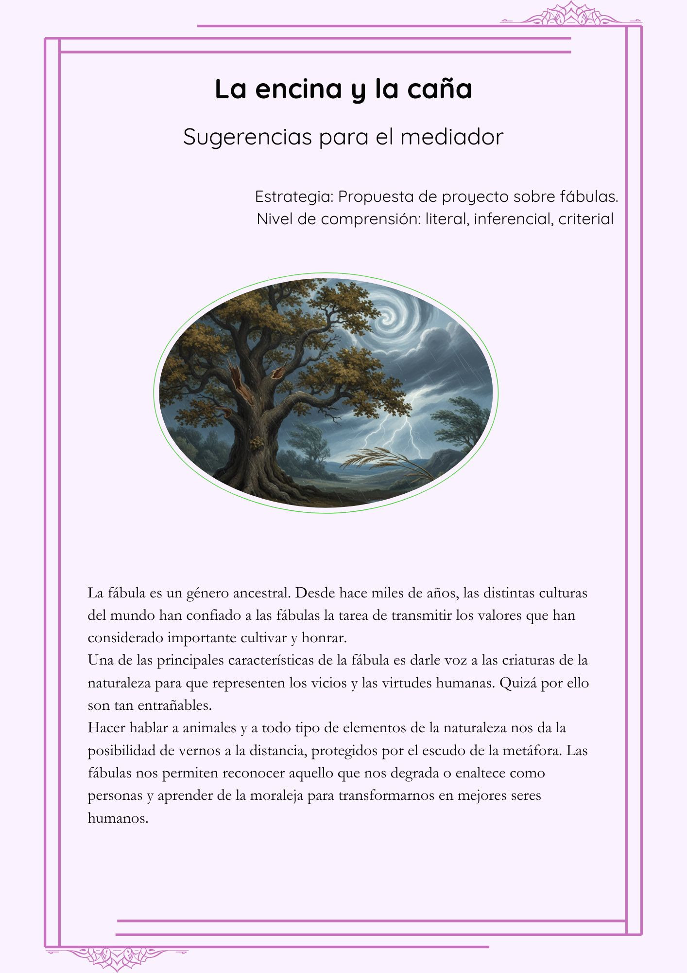 18.- La encina y la caña (Sugerencias para el mediador)